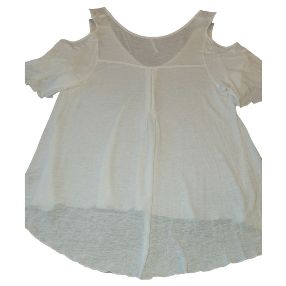 FREE PEOPLE Linen Blend Off White Bittersweet Cold Shoulder Tee Top S - Picture 6 of 13